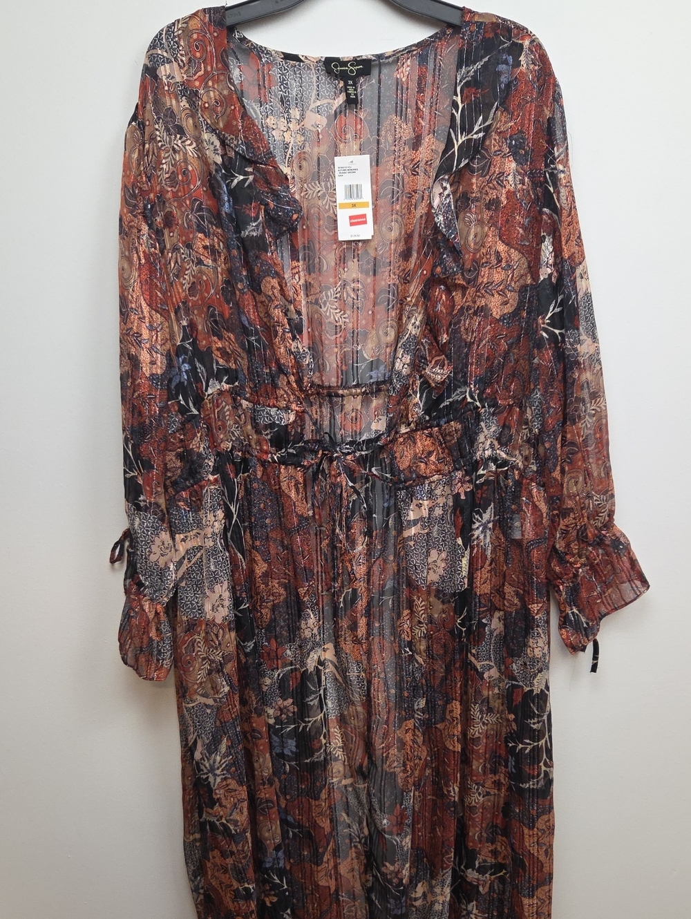 NWT Jessica Simpson Autumn Memories Gaia Sheer Ruffle Kimono Dress Fall Boho 3X